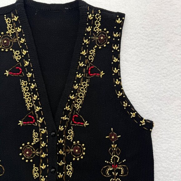 VTG Beaded Sweater Vest Christmas Holiday Teachercore Grandma Womens Black S* - Picture 5 of 15